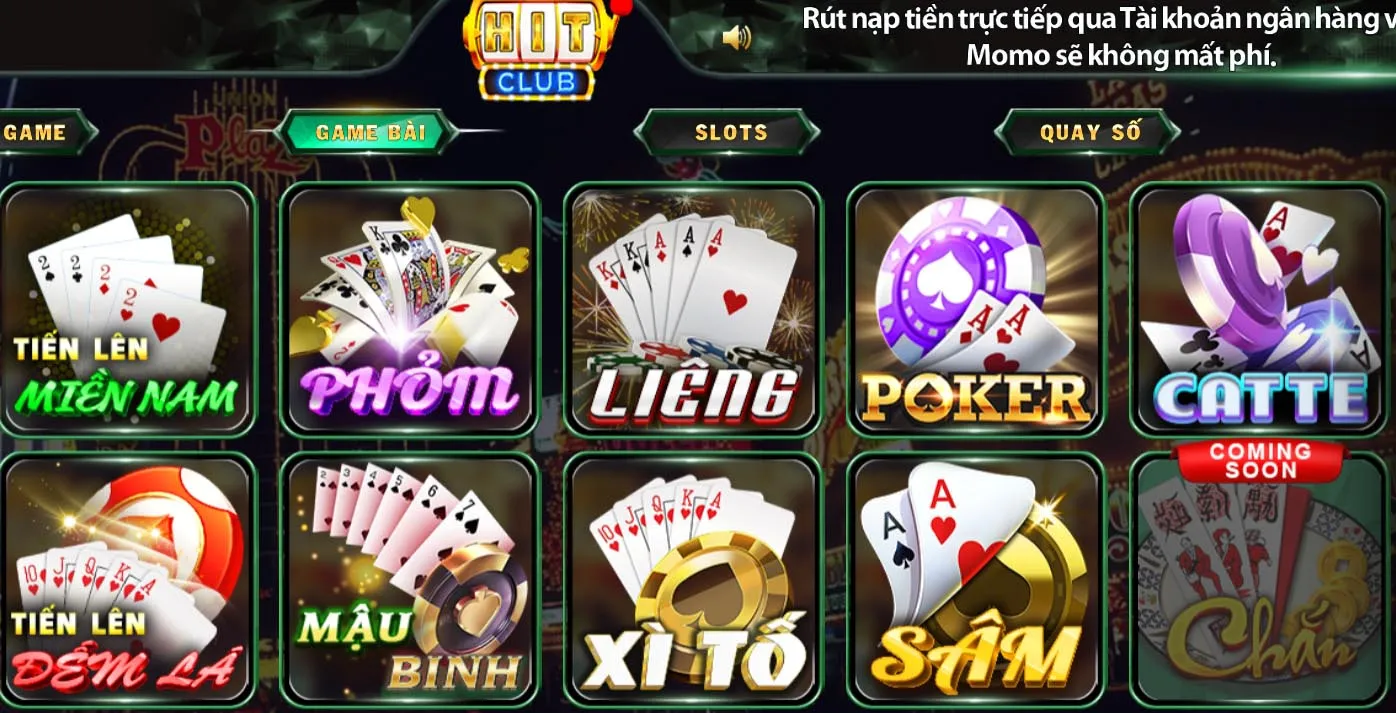 Kho game bài trực tuyến đa dạng tại Hit Club